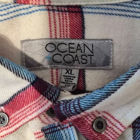 Ocean + Coast Mens XL PlaFlannel Red White & Blue Long Sleeve Button Up Shirt - Picture 6 of 6